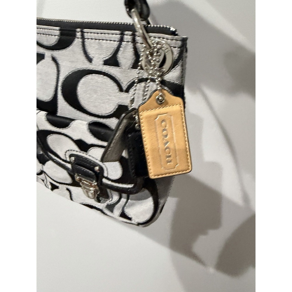 Coach Black & Gray Poppy Signature Sateen Shoulder Bag 18980 Purse F - Picture 5 of 12